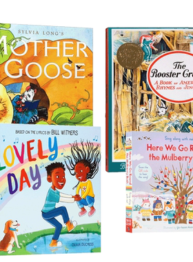 英文原版The Rooster Crows/Sylvia Long's Mother Goose/Here We Go Round the Mulberry Bush/Lovely Day童谣培养语感4本