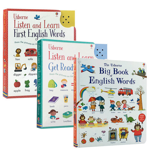 Usborne 原版英文3册 Listen and Learn 点读发声书尤斯伯恩图书 first English Words/Get Ready for School儿童触摸英语单词卡片