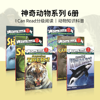 英文原版 神奇的动物 6册 I Can Read Level 2 Amazing Whales! 神奇的鲸鱼第二阶段分级阅读 老虎 蛇 大猩猩 儿童绘本英语故事书