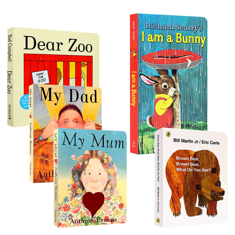 送音频英文原版绘本I am a bunny我是一只兔子Dear Zoo动物园Brown Bear棕色的熊my dad我爸爸mum妈妈mydad纸板iamabunny