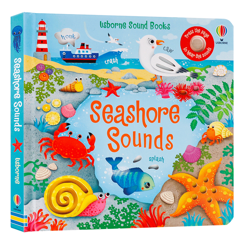 Usborne发声书英文原版Usborne Seashore Sounds海边的声音  3-5岁低幼儿童英语启蒙认知绘本 亲子互动共读早教书纸板书