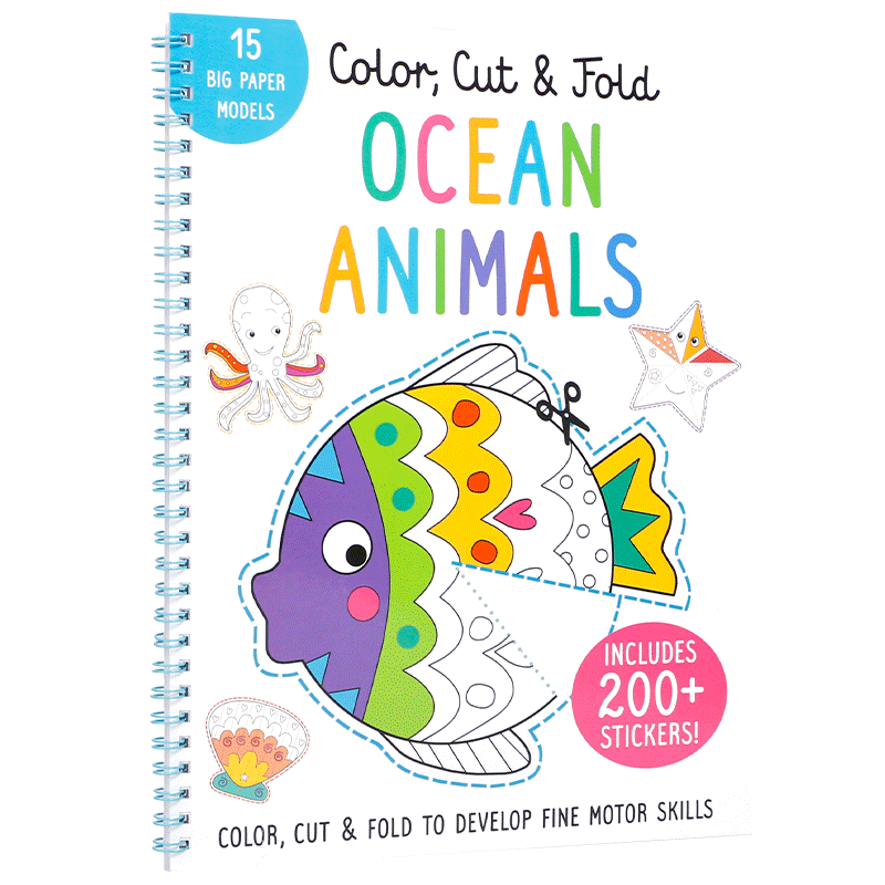 英文原版 Color, Cut, and Fold: Ocean Animals 颜色,切割和折叠:海洋动物儿童颜色形状入门激发孩子的创造力培养孩子的想象力