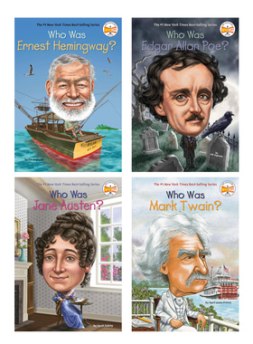 英文原版绘本Who Was Mark Twain/Jane Austen/ Edgar Allan Poe/ Ernest Hemingway提高文学素养 文学作家传记章节书 系列4本