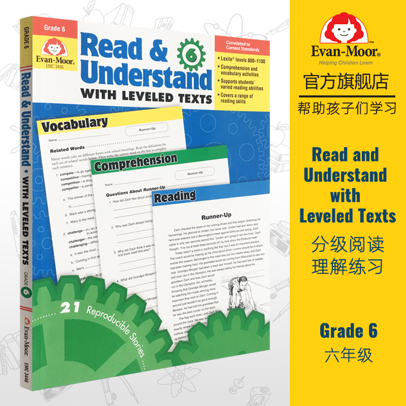 英文原版Read and Understand with Leveled Texts Grade 6 分级阅读理解练习 六年级 Evan Moor美国加州小学家庭教辅练习册6-9岁 书籍/杂志/报纸 原版其它 原图主图