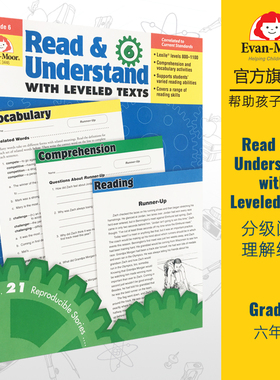 英文原版Read and Understand with Leveled Texts Grade 6 分级阅读理解练习 六年级 Evan Moor美国加州小学家庭教辅练习册6-9岁