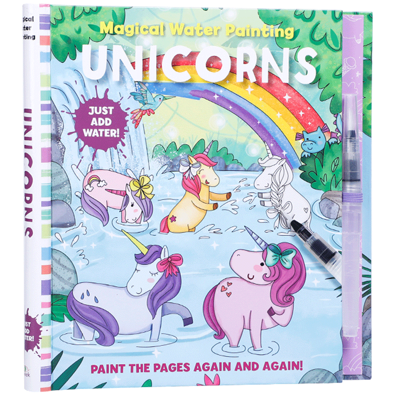 英文原版 神奇的独角兽 Magical Water Painting: Unicorns 送笔 遇水变色 水彩绘本 低幼儿童英语启蒙玩具书单词学习趣味场景