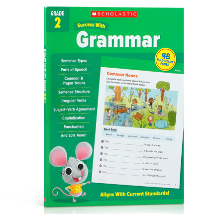 英文原版Scholastic学乐出版 Success with Grammar, Grade 2年级语法练习册学习学校家庭作业趣味题目益智7-9岁英语辅导书