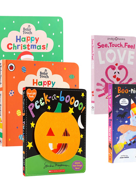 英文原版绘本Happy Christmas/ Happy Easter/See Touch Feel Love/ Boo-nicorns / Peek-a-Boooo宝宝的节日认知触摸书 系列5本
