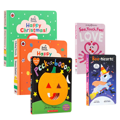 英文原版绘本Happy Christmas/ Happy Easter/See Touch Feel Love/ Boo-nicorns / Peek-a-Boooo宝宝的节日认知触摸书 系列5本