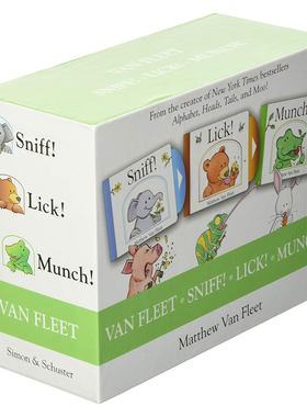 英文原版 Van Fleet Sniff! Lick! Munch! 厚纸板触摸操作书3册盒装感官亲子互动 益智游戏纸板书立体书基础概念认知 2-6岁
