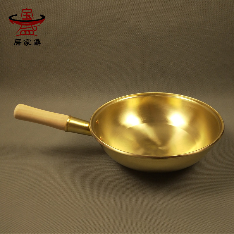 铜炒锅铜锅加厚补铜厨具紫铜手工纯木把炒菜锅黄铜炒锅燃气熬阿胶