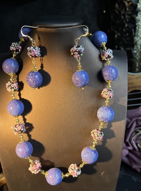 紫色复古Vintage项链花朵琉璃