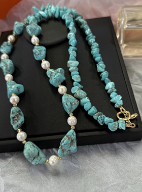 中古vitiate 时尚百搭设计款藏青色拼接淡水珍珠项链