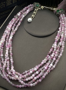 中古Vintage 复古时尚气质高贵典雅多层项链搭配绿色宝石配饰项链