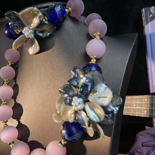 vintage复古 拒马河手工花短款时尚百搭项链搭配同款手链