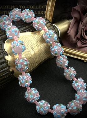 中古Vintage简约时尚精致气质清新甜美穆拉诺花朵珠套装项链耳饰