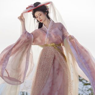 正版原创春秋汉服女晋制南北朝大袖襦交领齐腰襦裙小清新印花古装