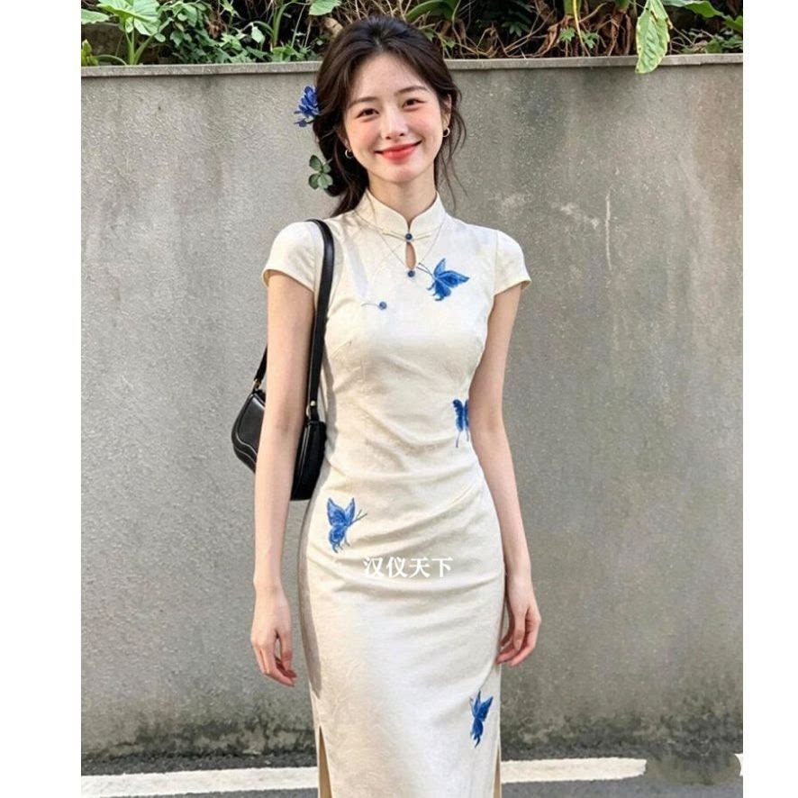 改良旗袍女夏清冷感新中式连衣裙