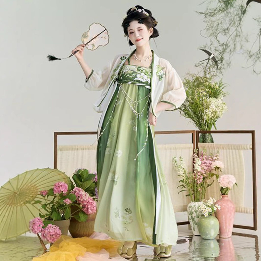 原创汉服女2026新款唐制夏季吊带齐胸裙半袖开衫绣花唐风日常古装