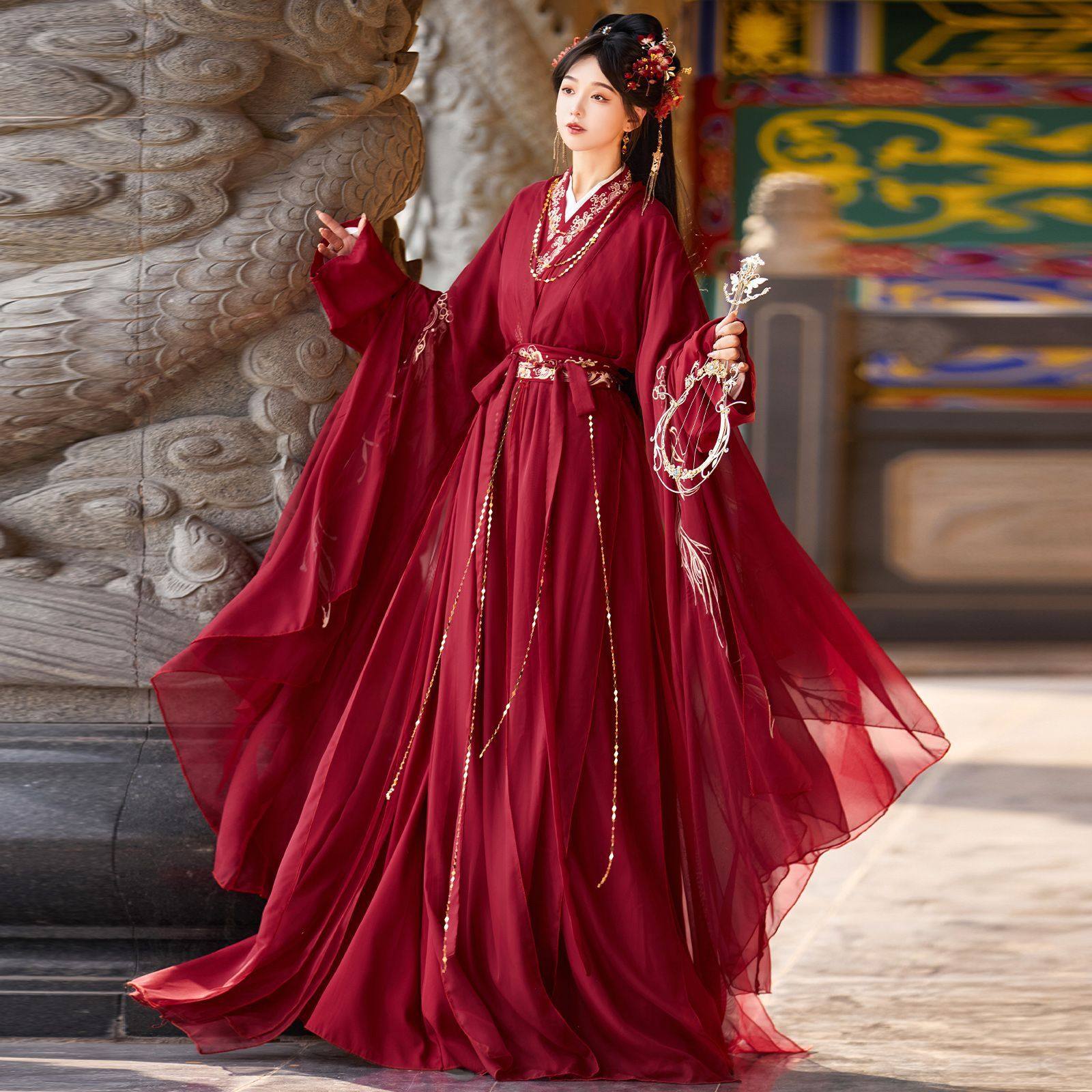 原创汉服2025新款魏晋新款大袖重工刺绣古装超仙影视清冷红色套装,女装/女士精品,汉服套装,淘宝优惠券,粉丝福利购,淘宝优惠卷