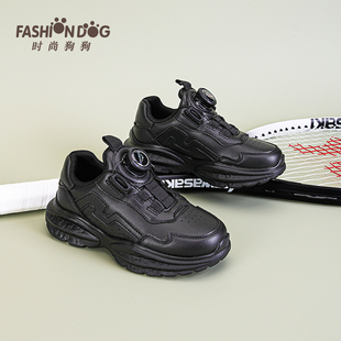 时尚狗狗儿童运动鞋黑色休闲鞋耐脏春季新款校园百搭青少年跑步鞋