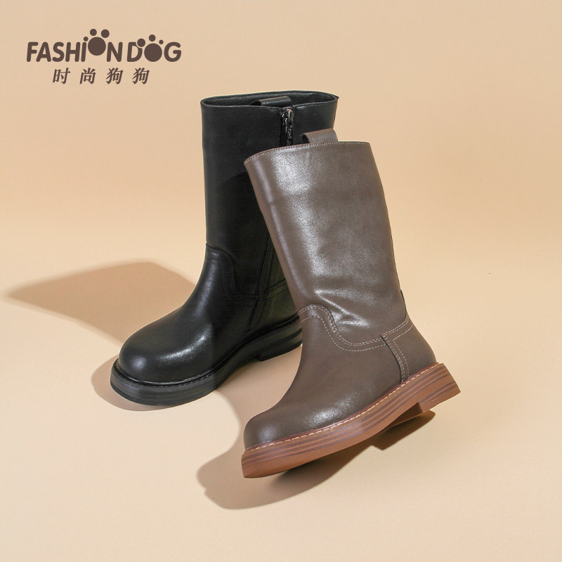 时尚狗狗儿童长筒靴2025秋冬新款女童鞋子轻便防滑公主靴高筒皮靴