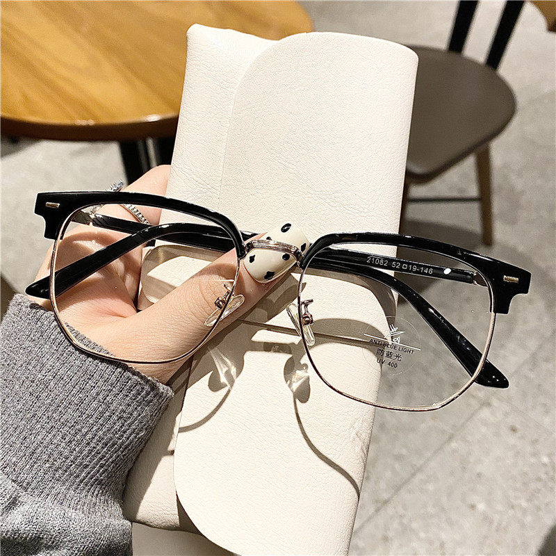 小红书同款眉毛金属近视眼镜框女可配度数圆脸半框男眼睛架韩版潮