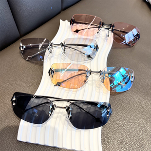 新款星星无框墨镜女Y2K未来感凹造型时尚骑行防风男太阳眼镜潮火