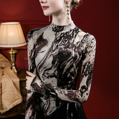 扎染印花半高领抽绳女秋冬新款 镂空拉丁舞上衣国标摩登交谊舞服装