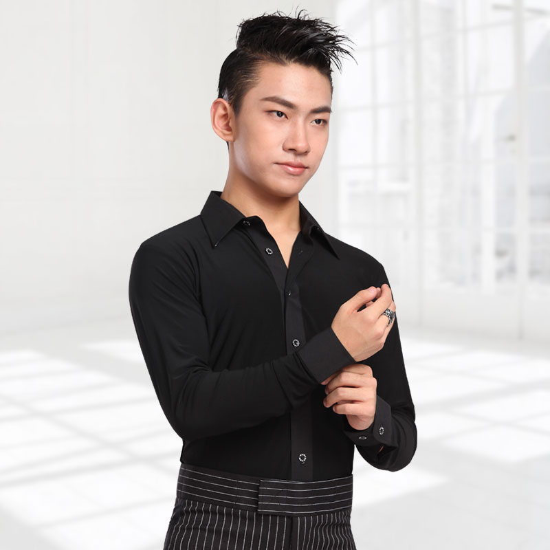 丹宝罗拉丁舞服装男士舞蹈服摩登舞衬衣国标舞交谊舞长袖舞衣男款