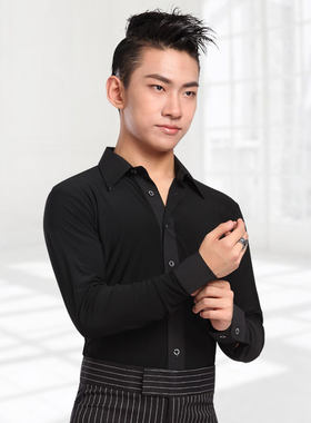 丹宝罗拉丁舞服装男士舞蹈服摩登舞衬衣国标舞交谊舞长袖舞衣男款