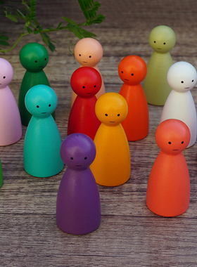 色彩疗愈人偶高6.5cm彩色木偶家庭系统心理排列摆件实木心理咨询
