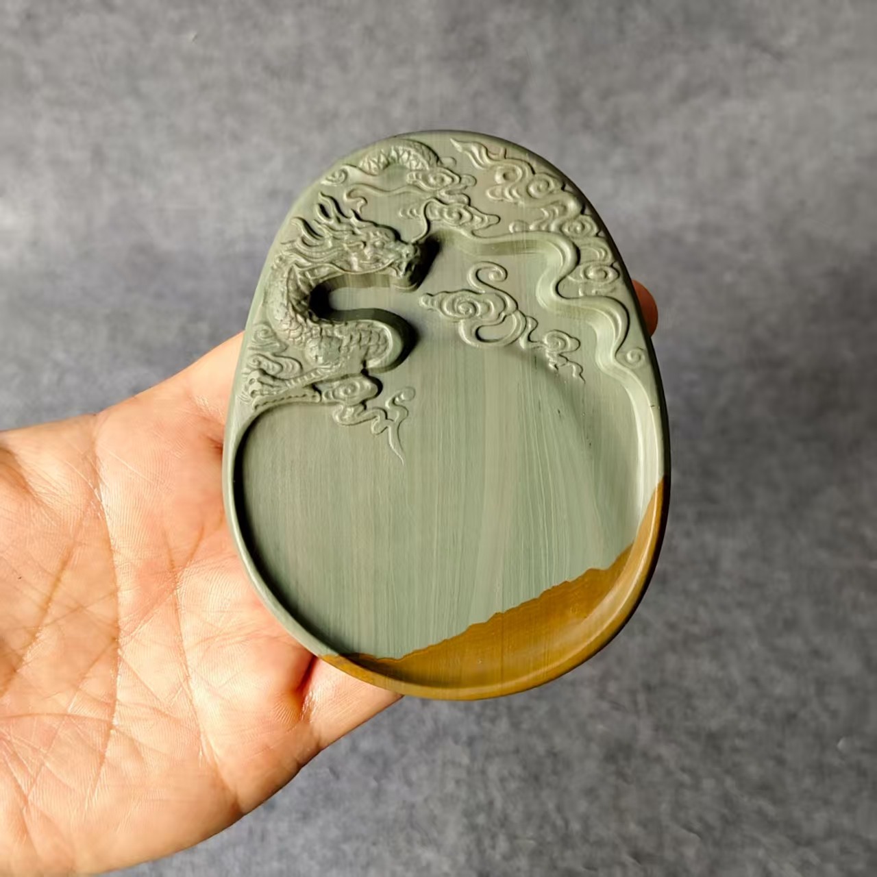 天然水料精品小砚台 松花石手把砚 把玩砚 工笔砚 行囊砚 写经砚