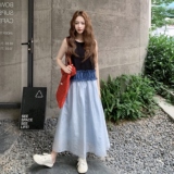 木耳边拼接无袖连衣裙女夏2025新款松驰感流行漂亮巨好看t恤裙潮，女装连衣裙，2C172