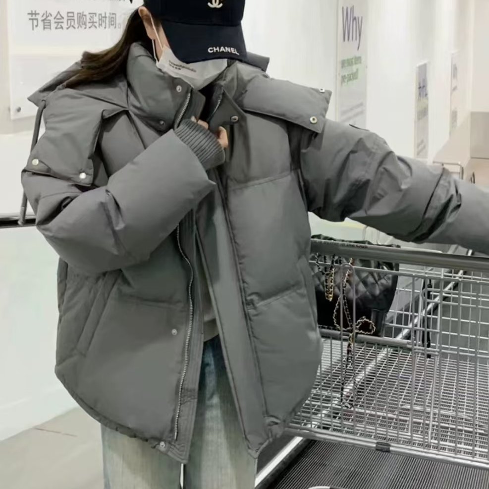 奶蓝色羽绒服2024年新款男女情侣加厚小众设计感面包冬季棉衣外套