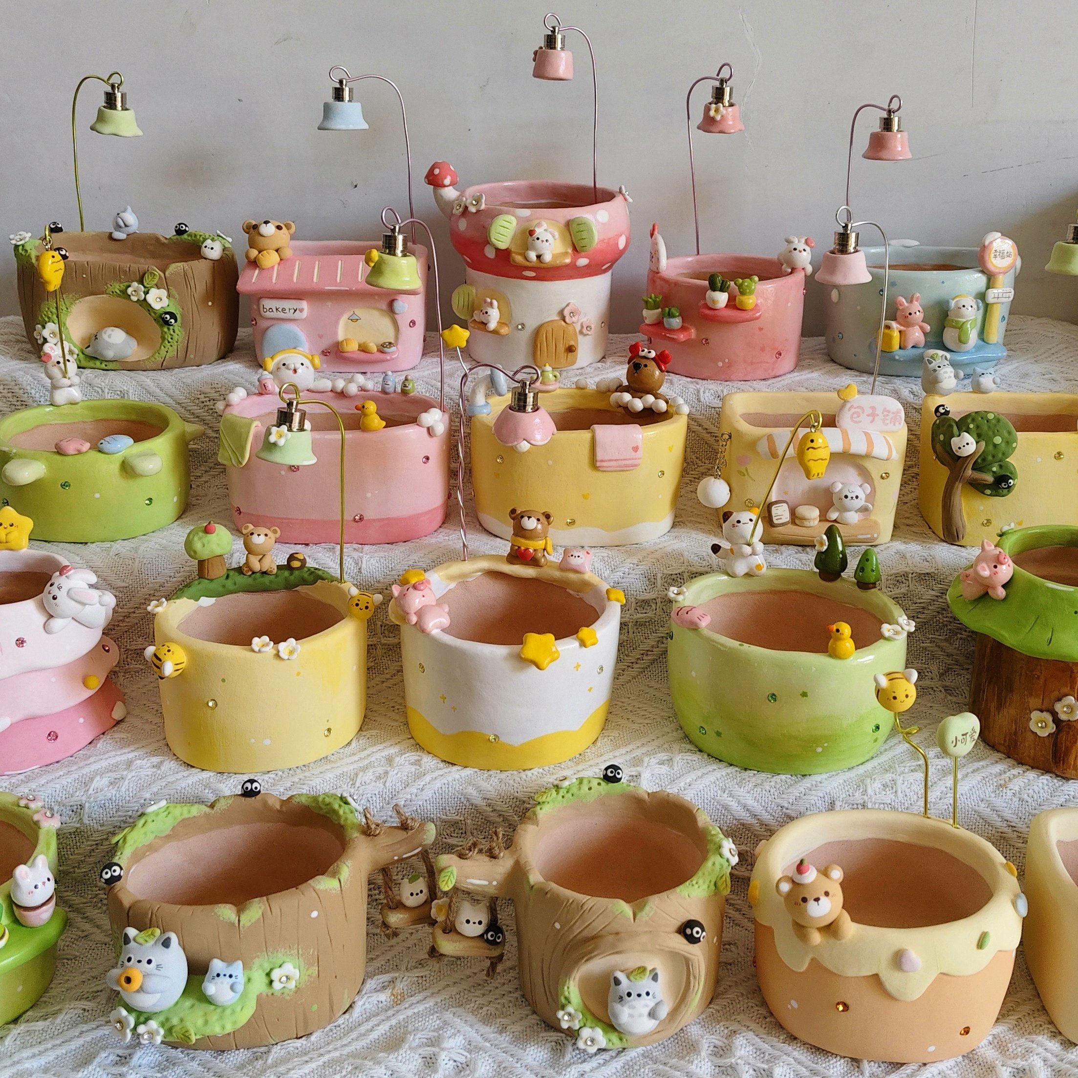 milu迷路手工立体可爱灯盆插件摆件卡通釉烧透气手捏控型多肉盆,家居饰品,花盆,淘宝优惠券,粉丝福利购,淘宝优惠卷