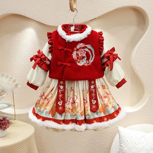 儿童汉服秋冬款拜年服加厚女童洋气套装加绒古风公主明制汉服女童