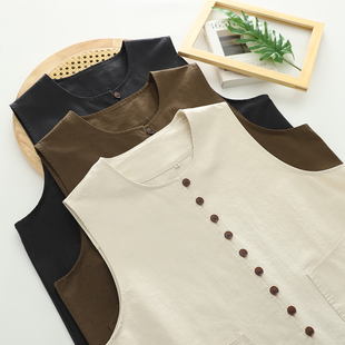 2025春季 背心女日杂风复古百搭圆领马甲 文艺复古纯棉多扣百搭无袖