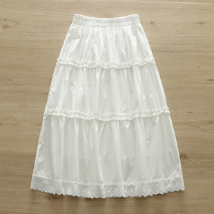 春夏蛋糕裙蕾丝花边半裙白色半身裙女夏季中长款森系A字裙子甜美