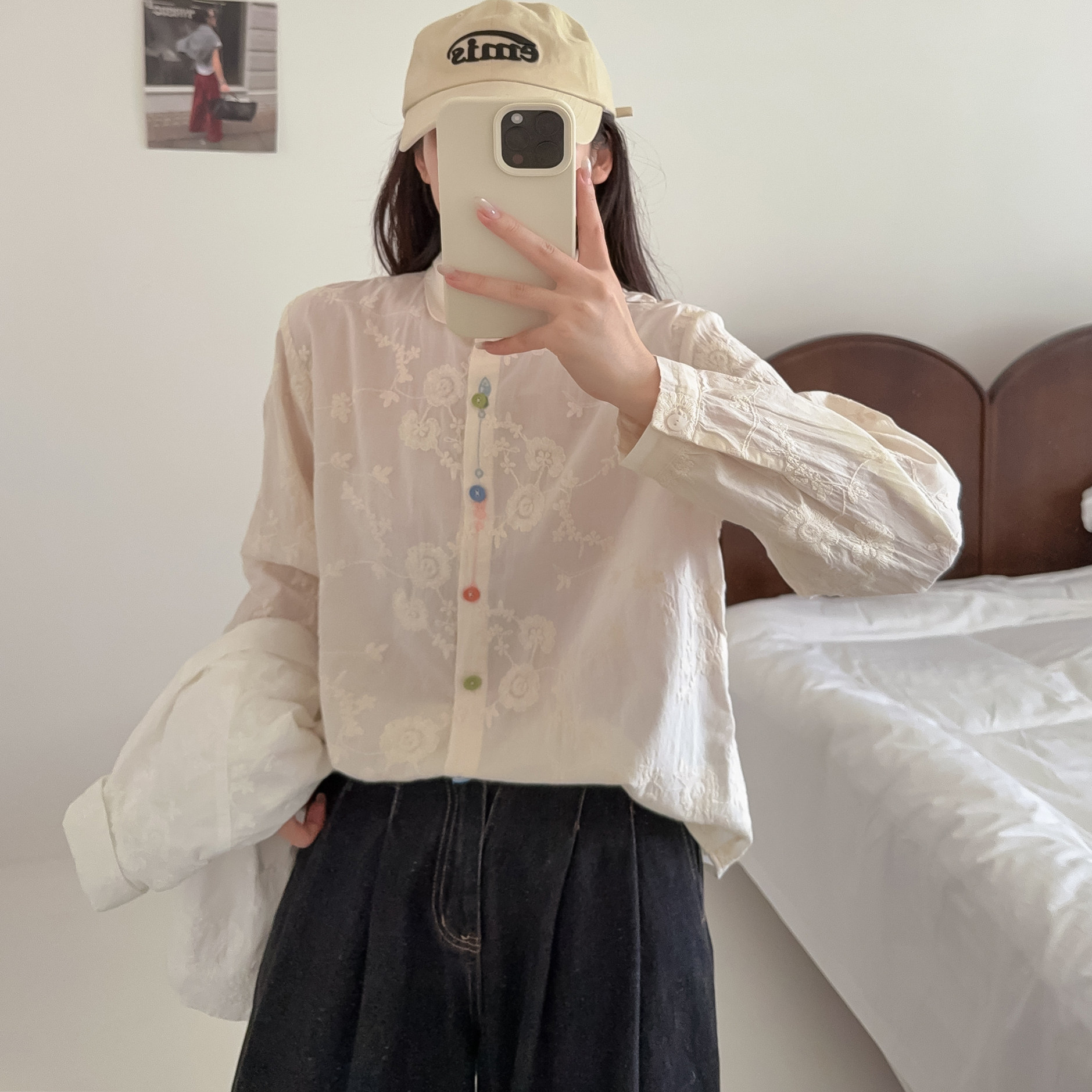 法式提花甜美清新小鱼衬衫