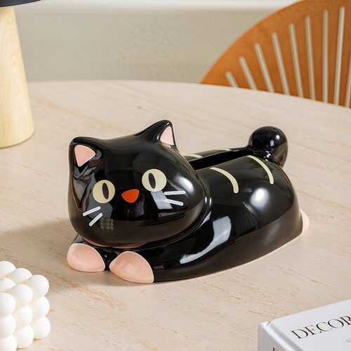 创意萌趣黑猫造型纸巾盒陶瓷材质