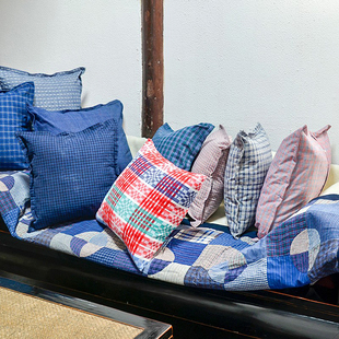 丹凤创意中式复古家居上海手织布粗布土布抱枕套靠背套蓝色靠垫套