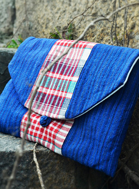 丹凤创意上海手织布粗布手工包包收纳包IPAD包夹棉蓝色平板电脑包