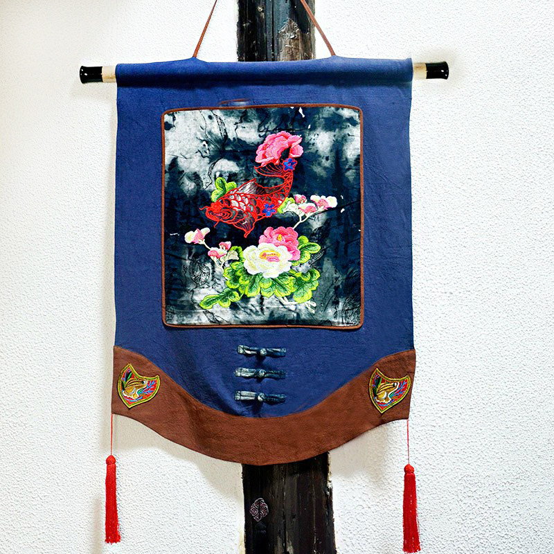 丹凤创意中式古典家居软饰布艺牡丹鲤鱼绣花布饰画卷壁饰挂画挂饰,家居饰品,壁饰,淘宝优惠券,粉丝福利购,淘宝优惠卷