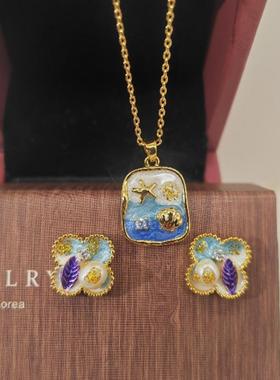 西雅图珐琅油复古风高级感显白耳钉蚊香盘耳夹生日宴会