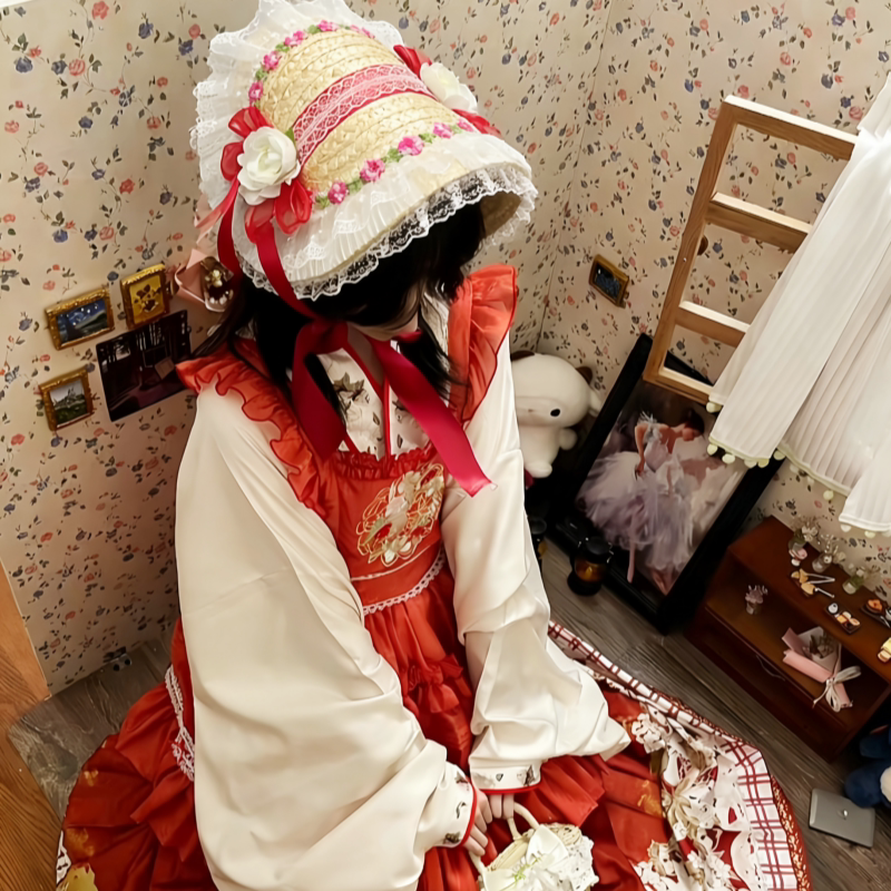 田园风宽檐刺绣防晒草帽女图片