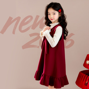 女童连衣裙2025新款冬加绒加厚拜年服蝴蝶结今年流行超好看公主风
