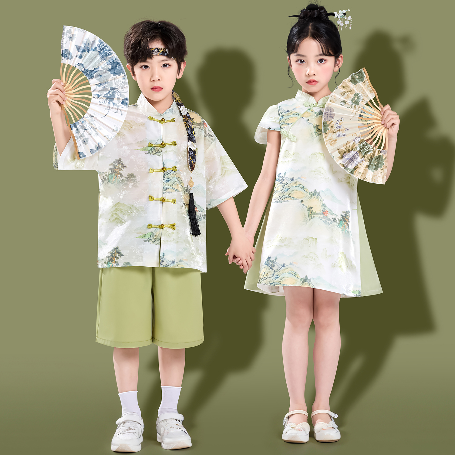 中国风旗袍裙儿童夏季演出服