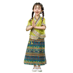 傣族服装女童新款儿童少数民族传统服饰云南西双版纳泼水节傣族裙