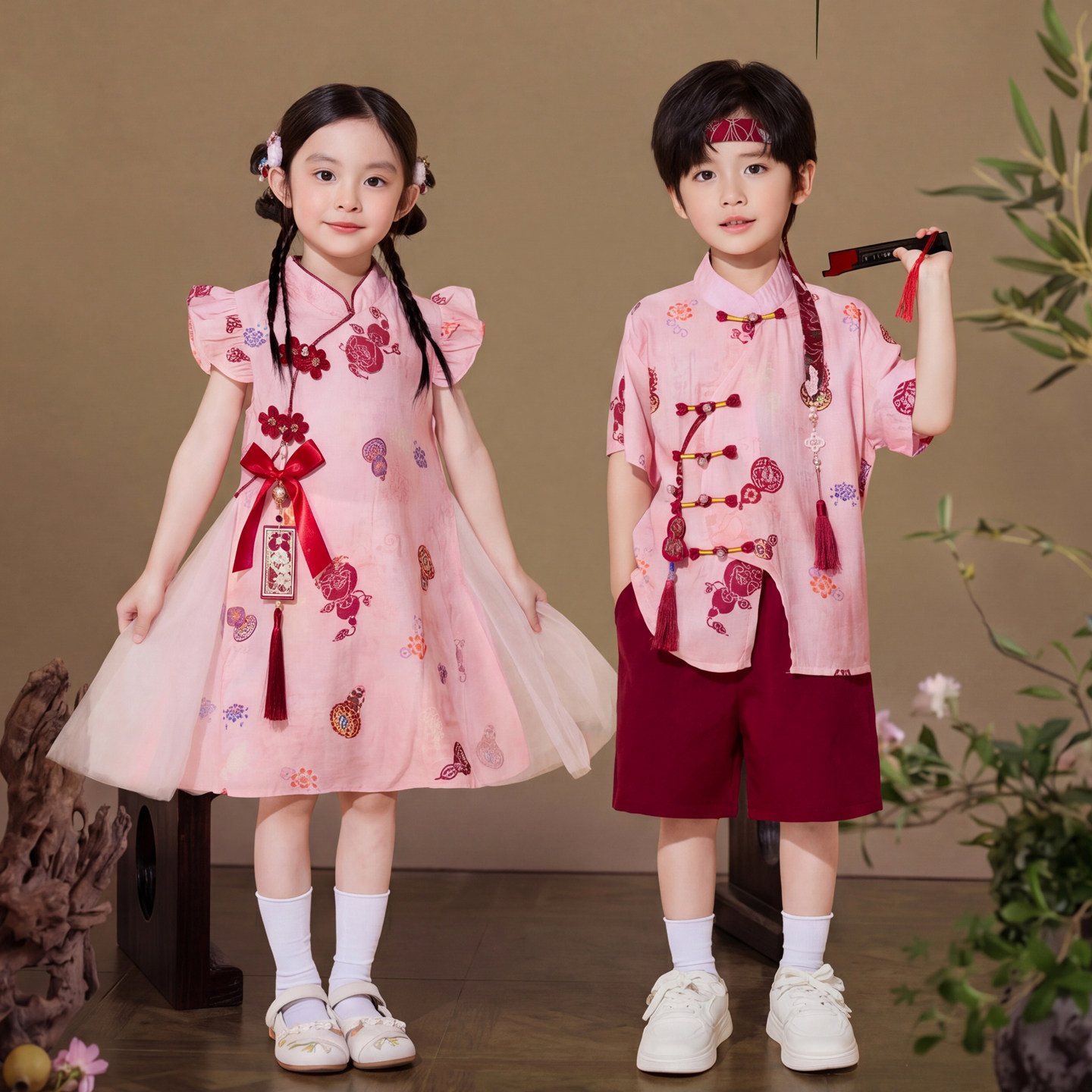 男女童汉服套装夏季儿童中国风古装粉色连衣裙演出服表演服装童装